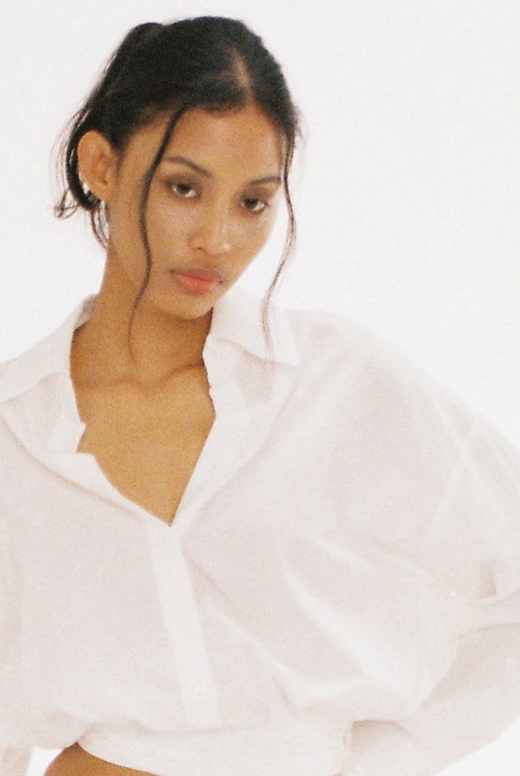 SweetChilling Wrap Hem Cropped Shirt in White - On Female Model