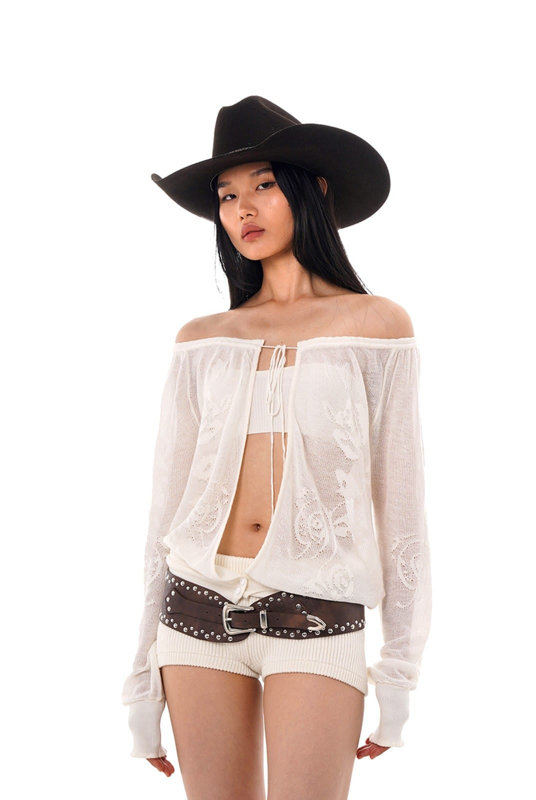 SweetChilling Ribbed Wool Blend Shorts in White - On Female Model