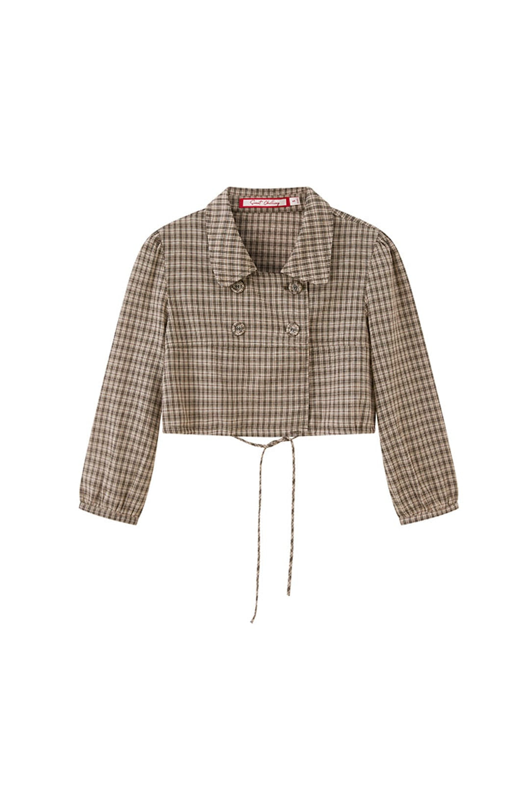 SweetChilling Plaid Double Breasted Cropped Top in Brown