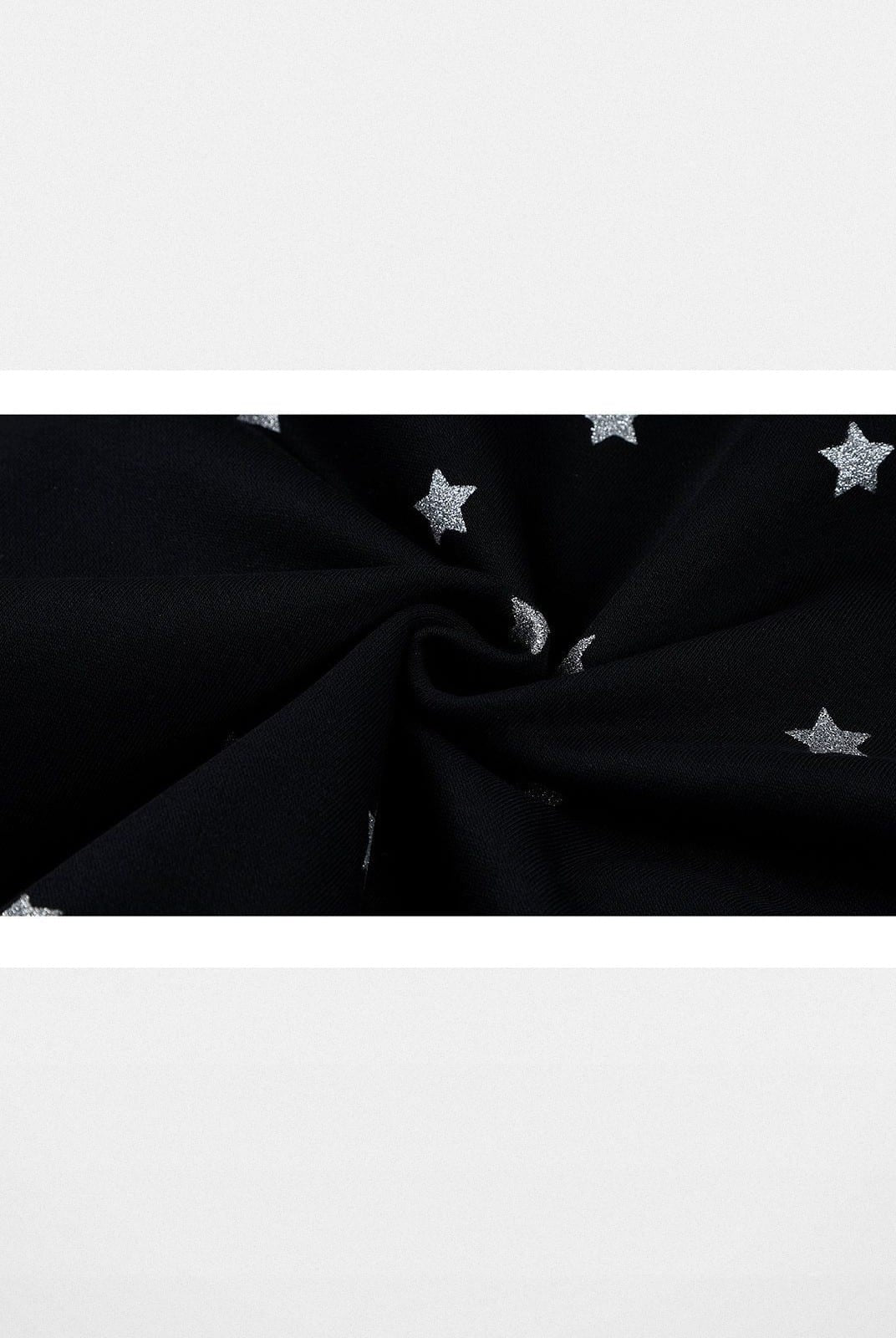 MEDM Fleece Lined Star Print Zip Hoodie in Black - Detail