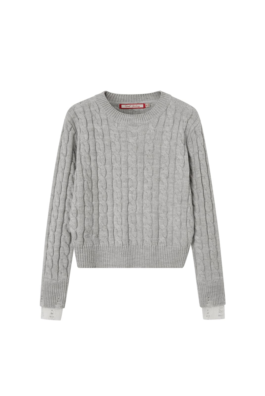 SweetChilling Contrast Cuff Cable Knit Sweater in Gray
