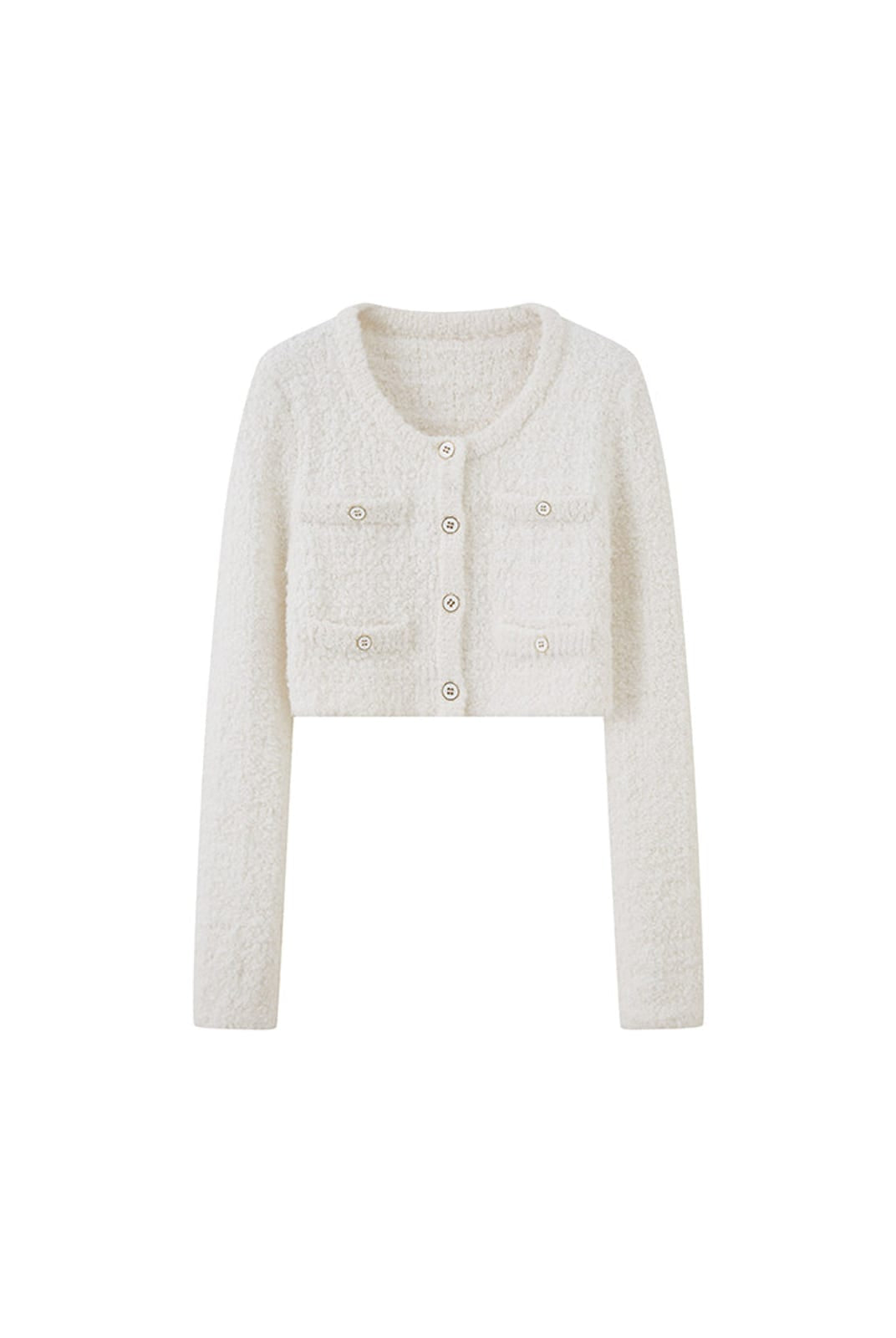 SweetChilling Textured Cropped Crew Neck Cardigan in White