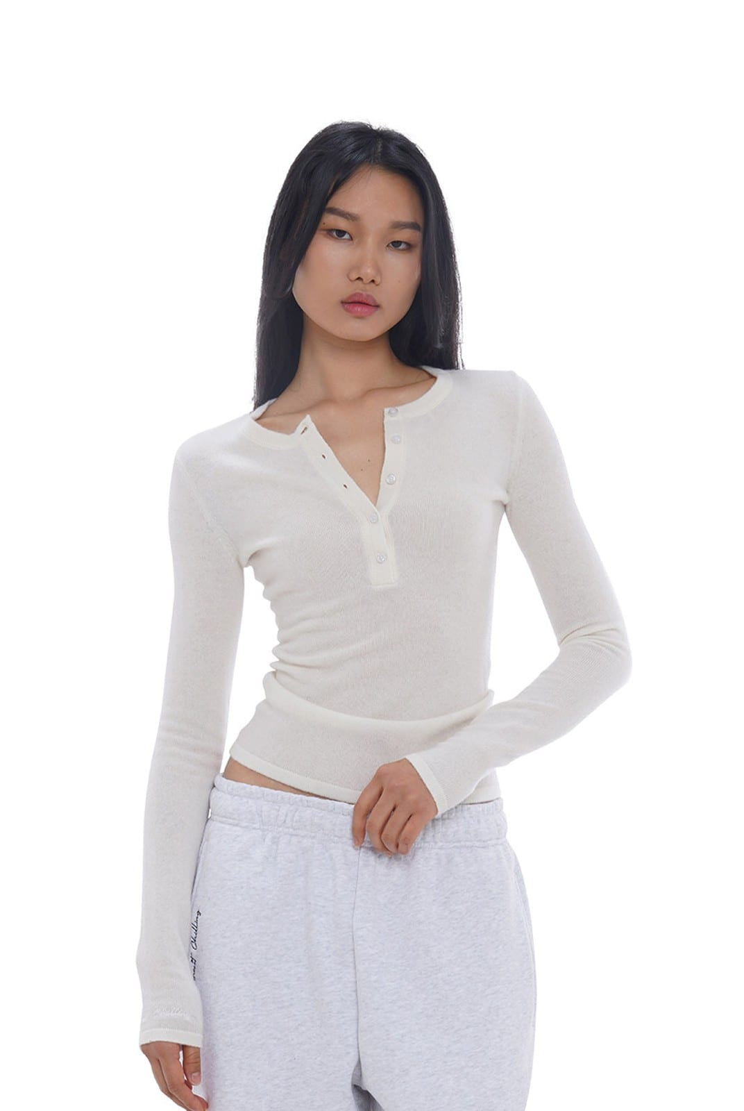 SweetChilling Wool Waist Cinching Sweater in White - On Female Model