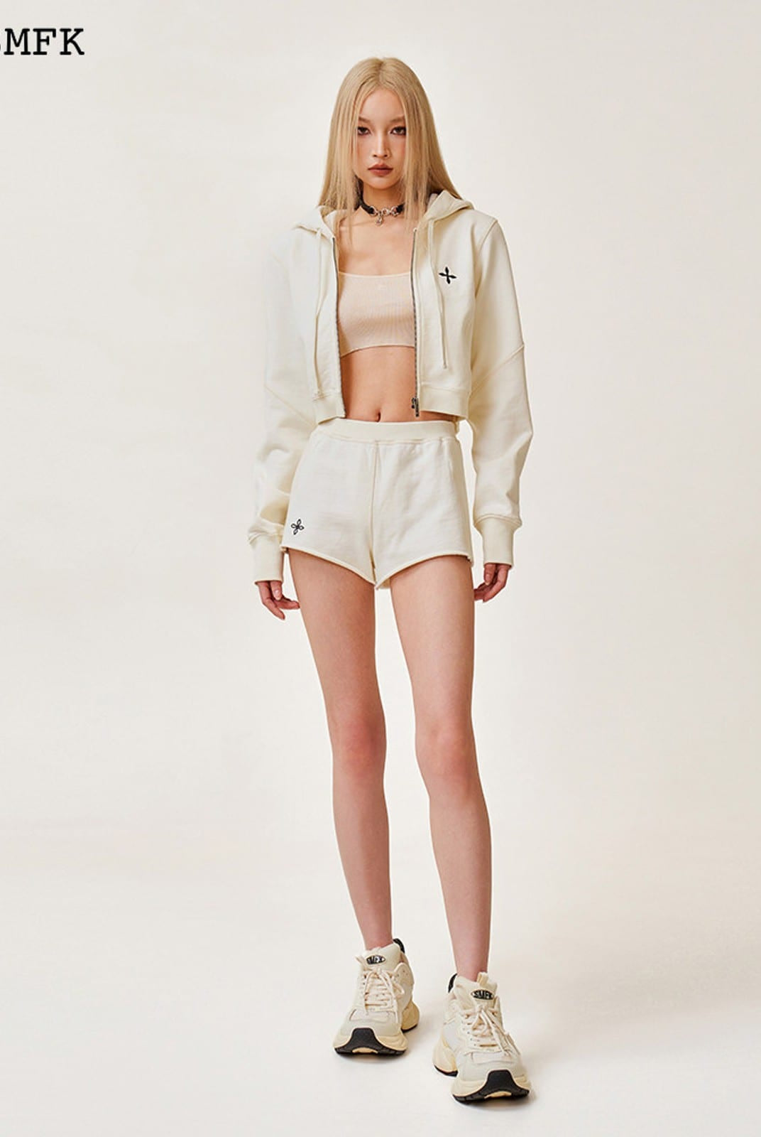 SMFK Low Rise Ribbed Cotton Shorts in White - On Female Model
