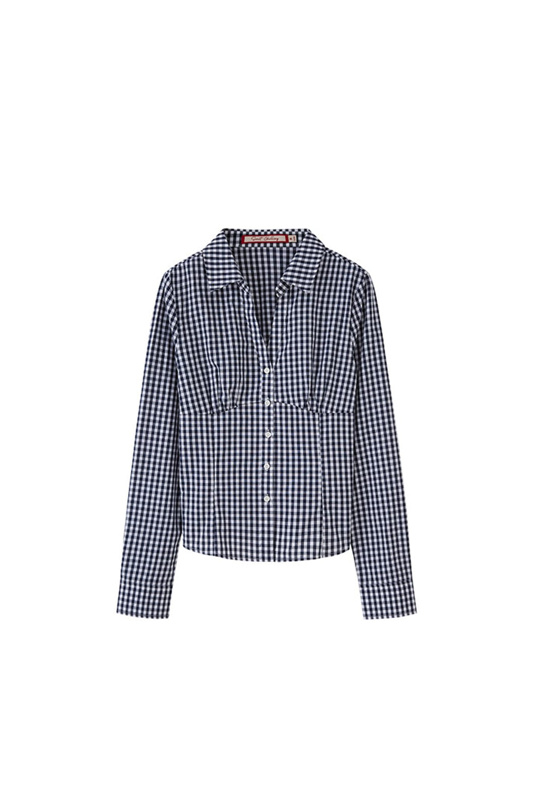 SweetChilling Gingham V Neck Button Up Shirt in Blue