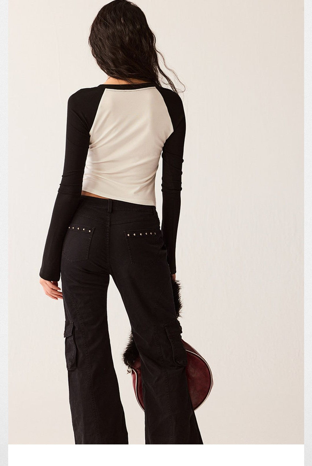 BeerBro Riveted Cargo Flare Pants in Black - On Female Model