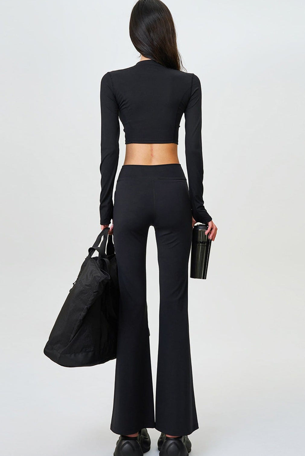 SMFK Zip Front Cropped Activewear Jacket in Black - On Female Model