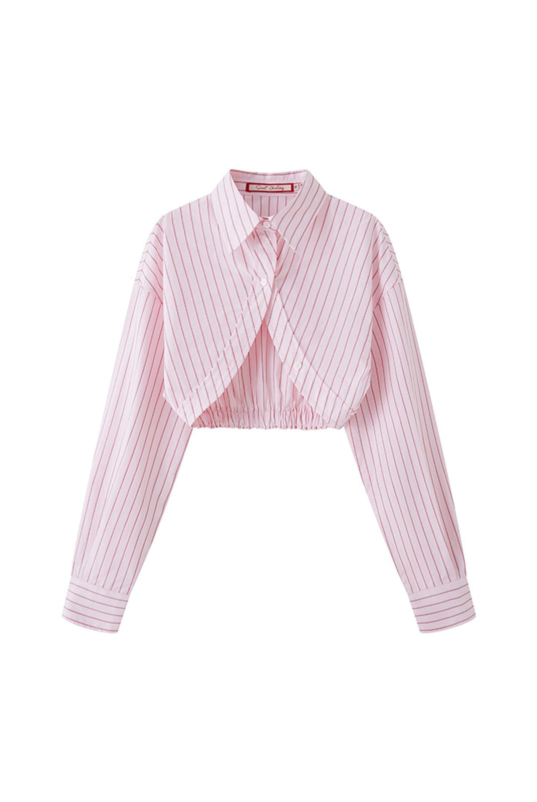 SweetChilling Cropped Striped Shirt Cardigan in Pink