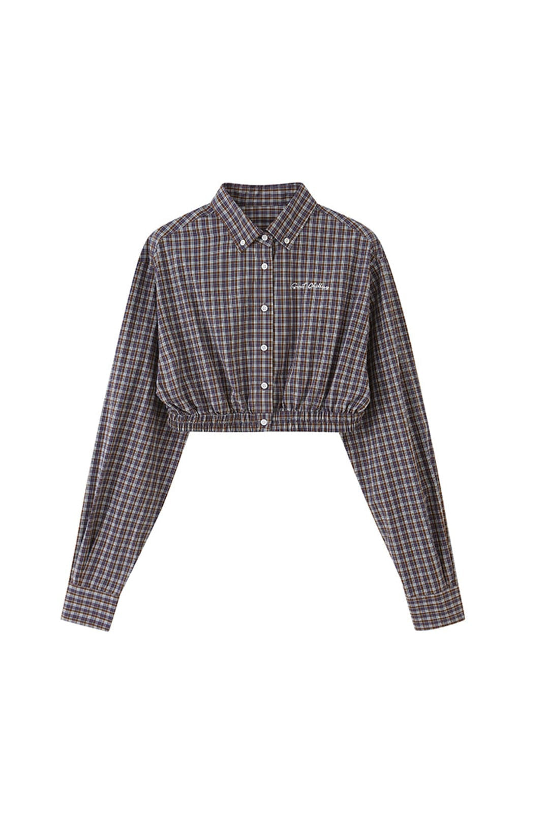 SweetChilling Cropped Ruched Hem Button Up Shirt in Brown