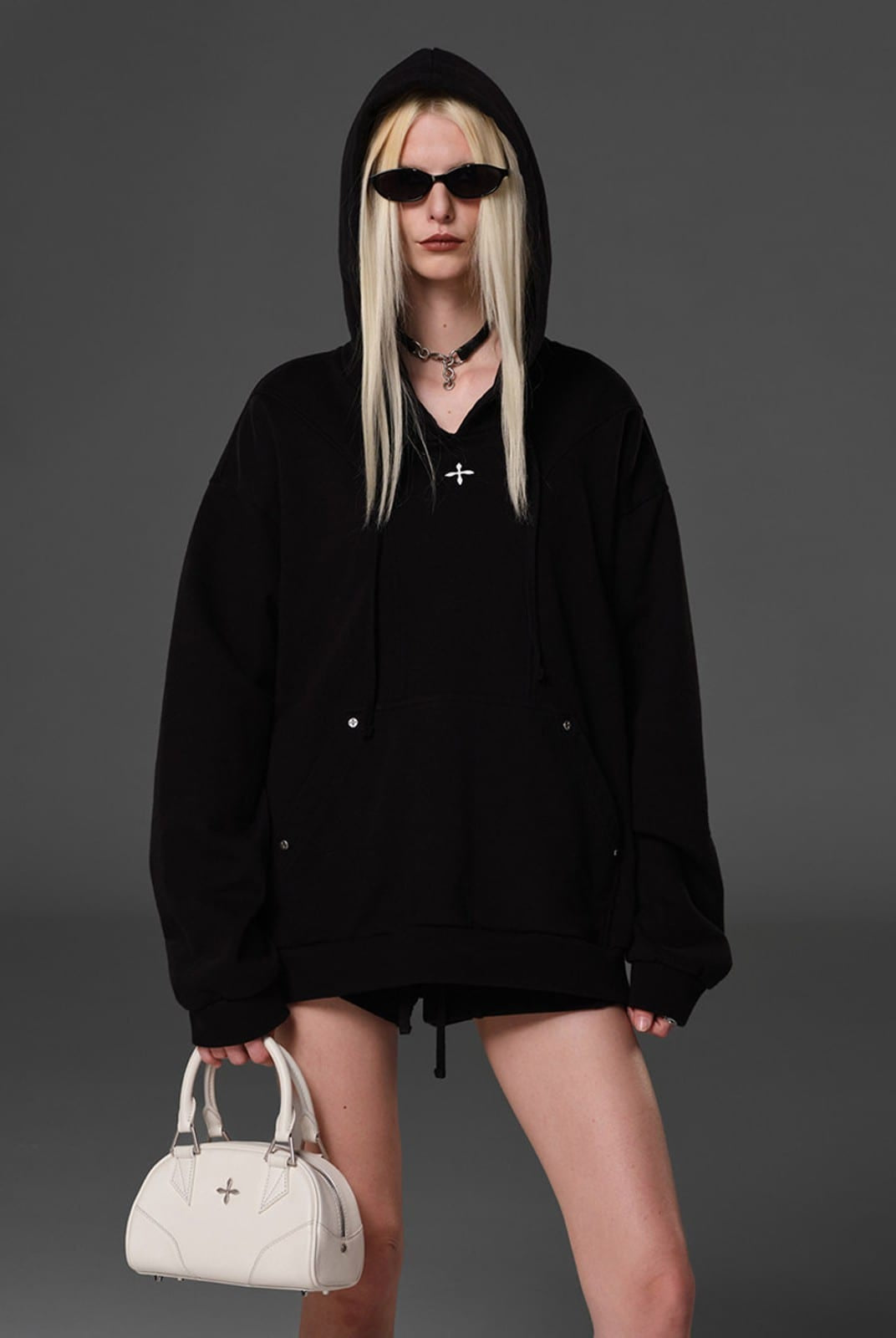 SMFK Cotton Wool Blend Oversized Hoodie in Black - On Female Model