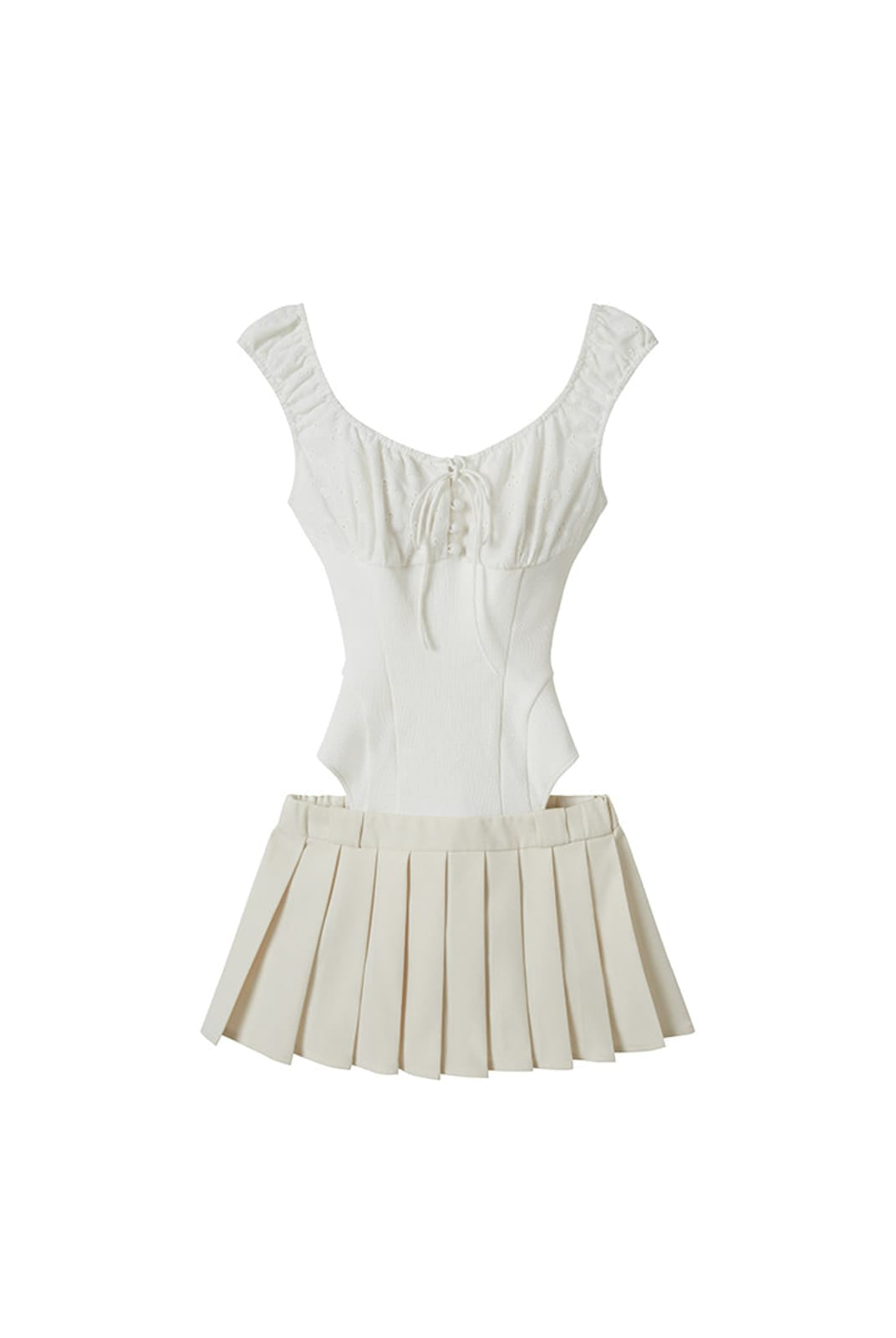 SweetChilling Sporty Paneled Cutout Pleated Mini Dress in White