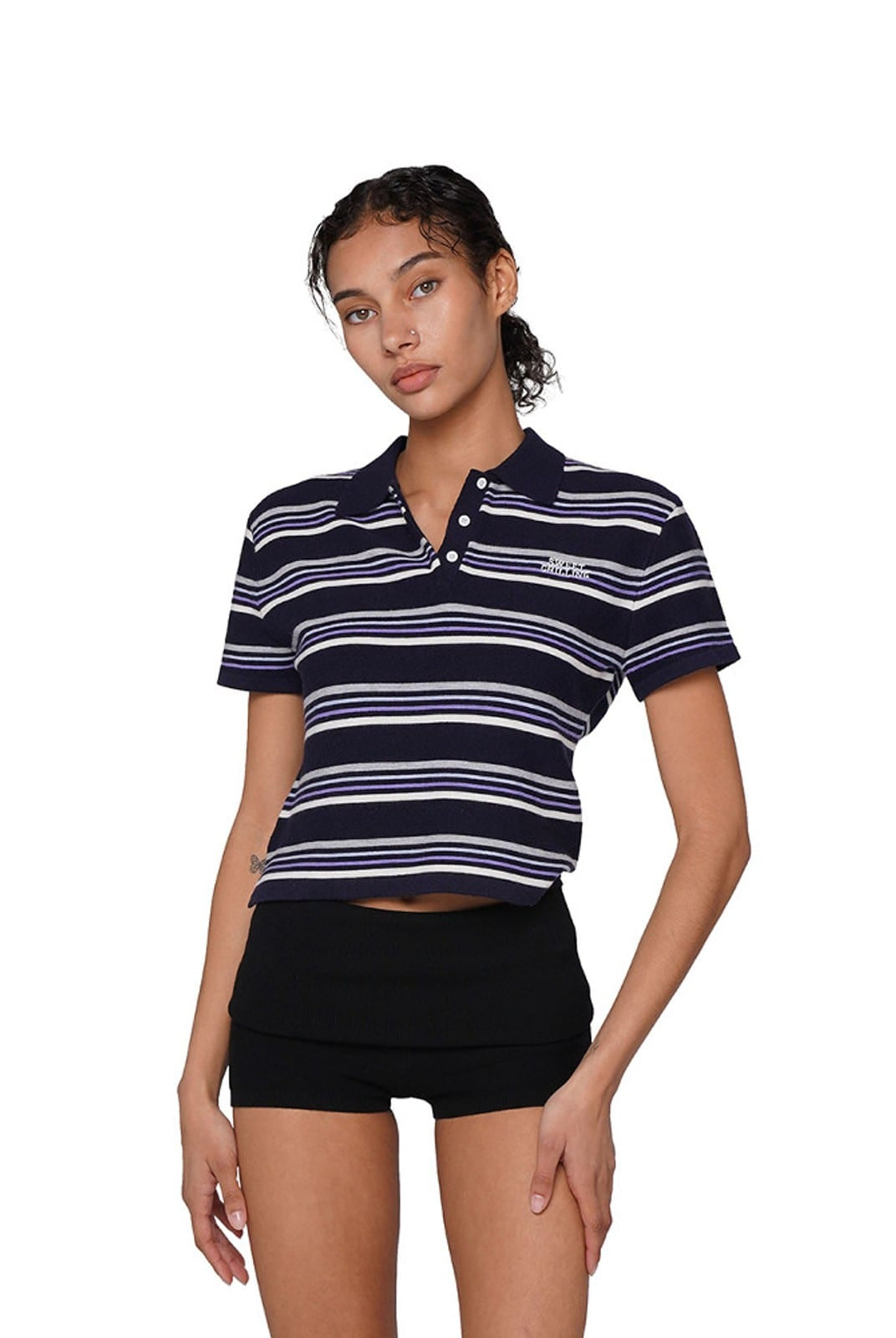 SweetChilling Fold Over Ribbed Knit Shorts in Black - On Female Model