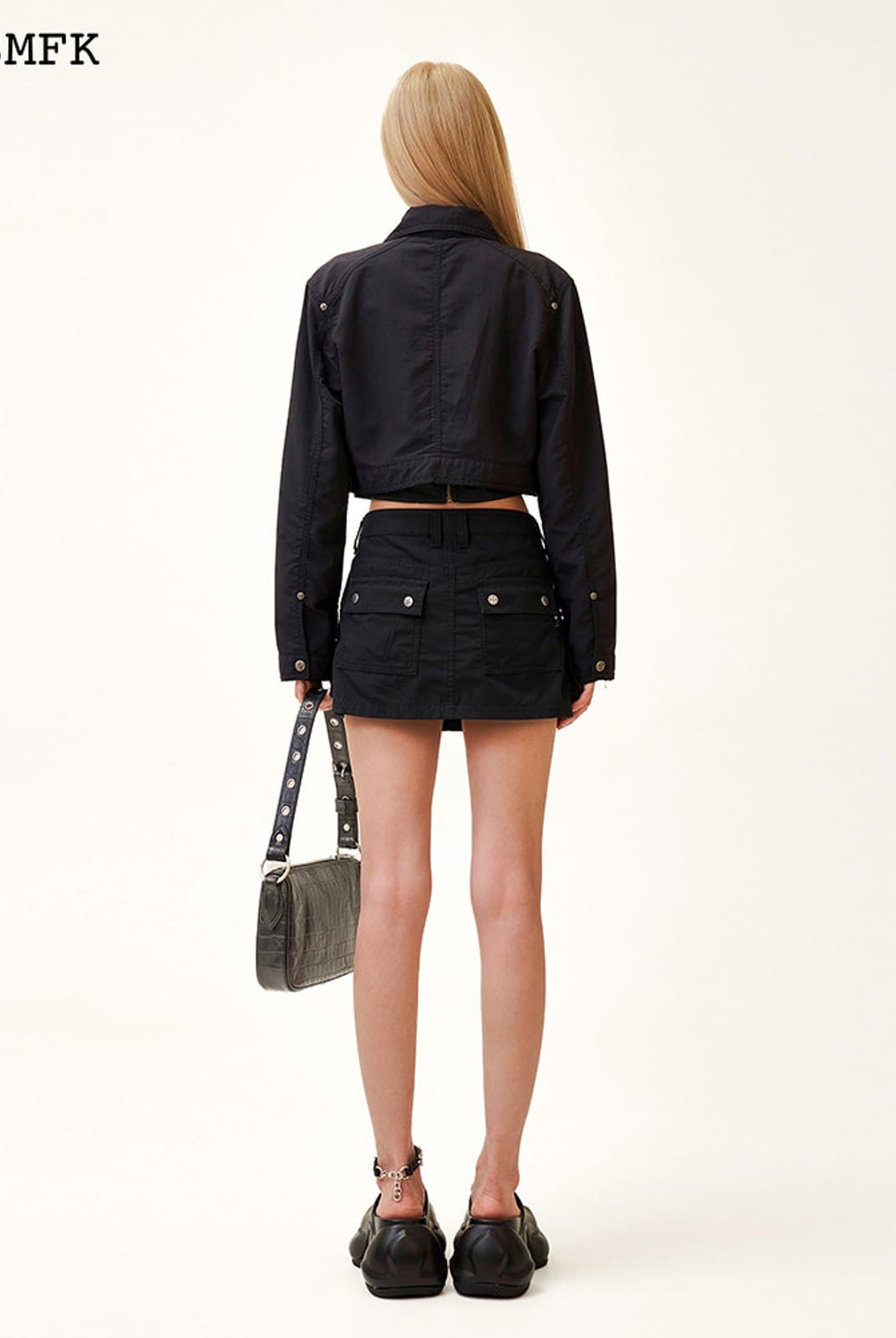 SMFK Cargo Pocket Micro Mini Skirt in Black - On Model