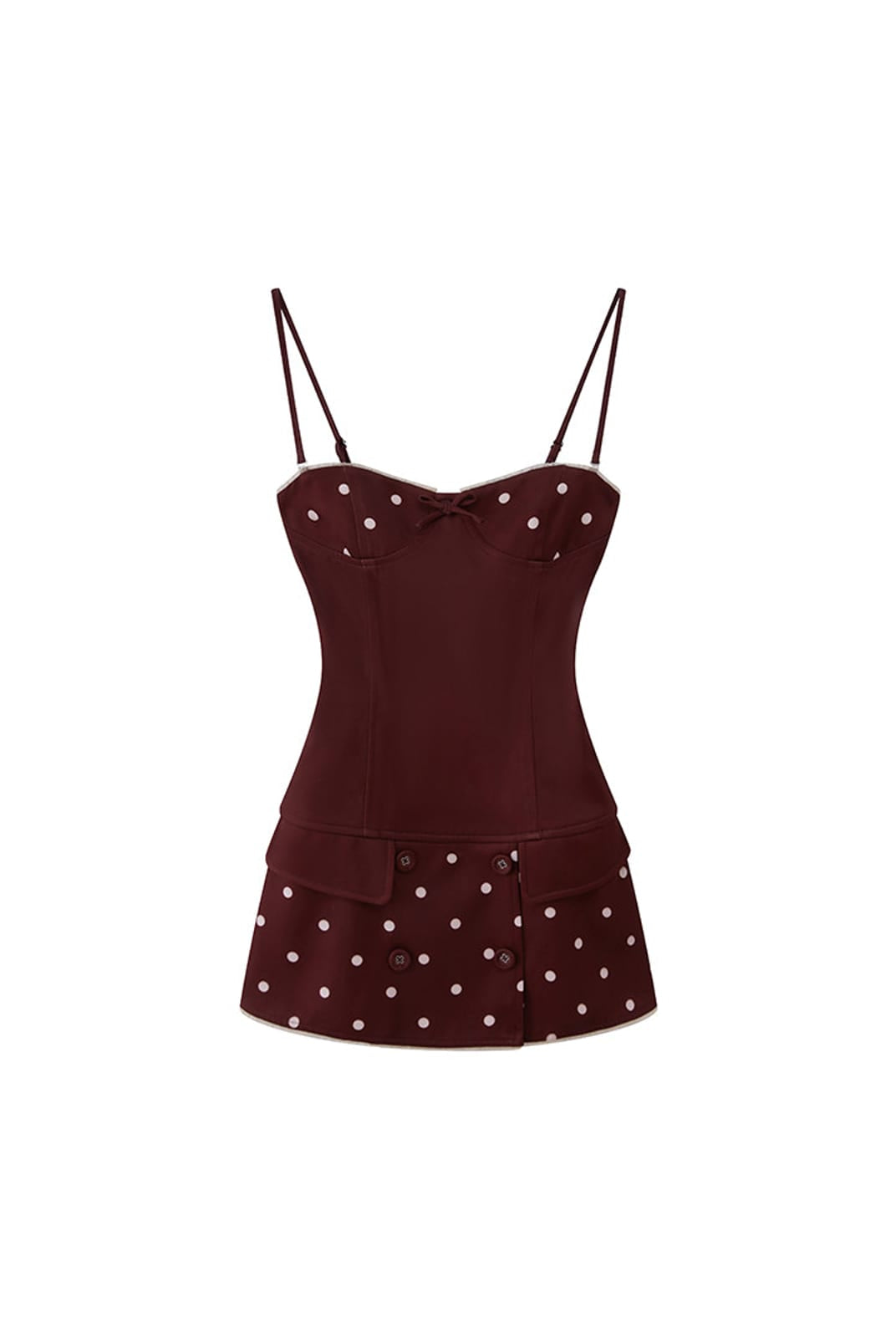 SweetChilling Polka Dot Bustier Mini Dress in Brown