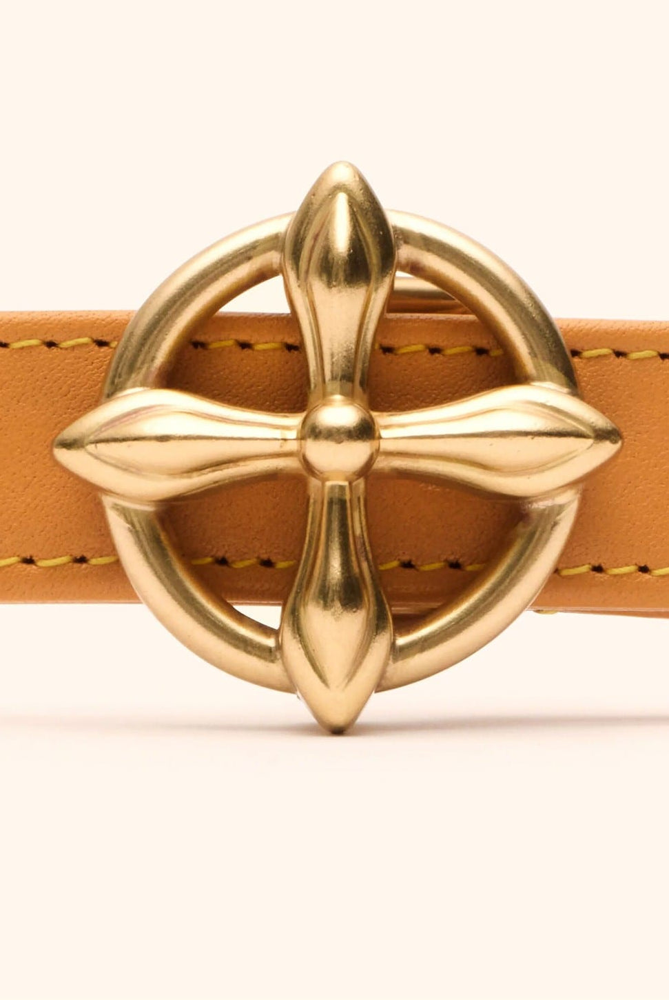 SMFK Cross Totem Hand Burnished Leather Belt in Mustard - Detail