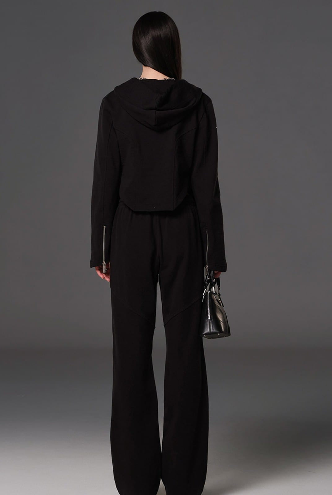 SMFK Cotton Wool Straight Leg Sweatpants in Black - On Model