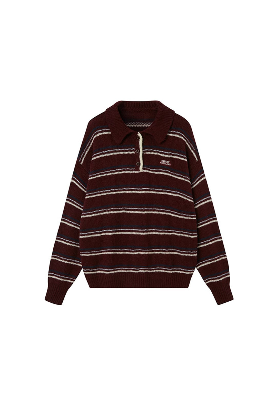 SweetChilling Striped Lambswool Blend Polo Sweater in Red