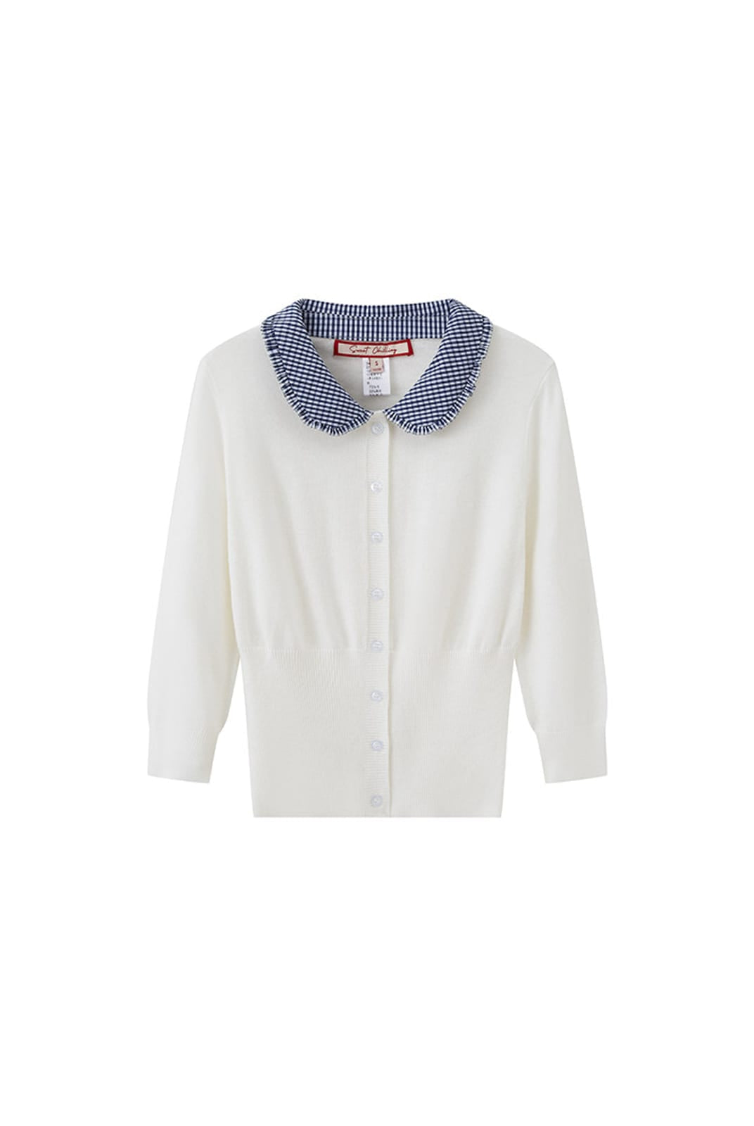 SweetChilling Gingham Collar Cropped Knit Cardigan in White