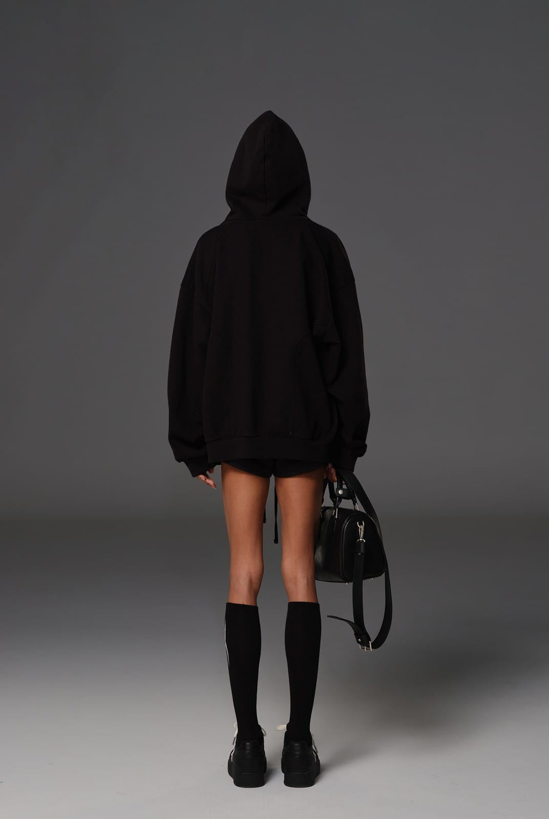 SMFK Cotton Wool Oversized Zip Up Hoodie in Black - On Model