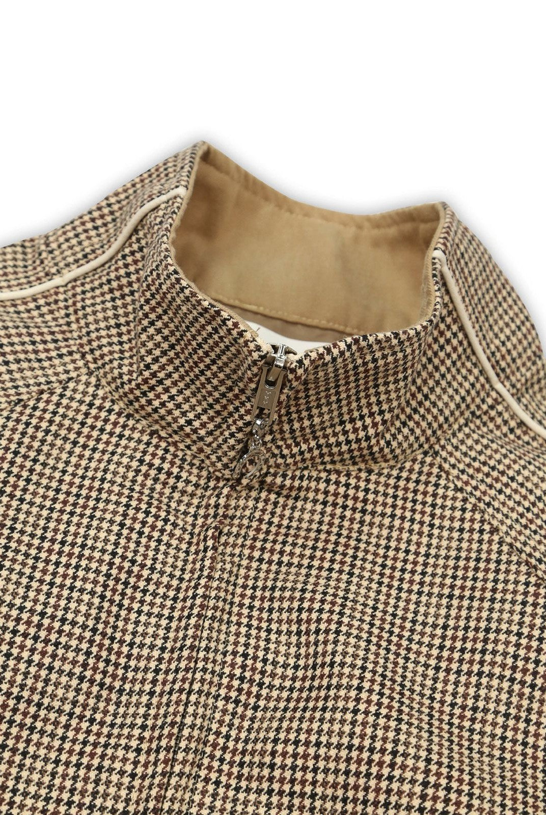 SOD Wool Blend Houndstooth Track Jacket in Khaki - Detail