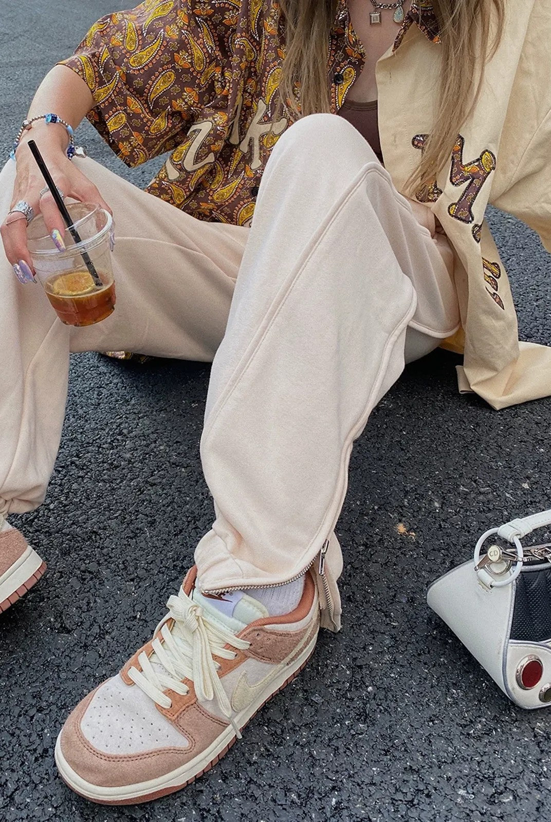 BeerBro Embroidered Script Joggers in Cream - Lifestyle