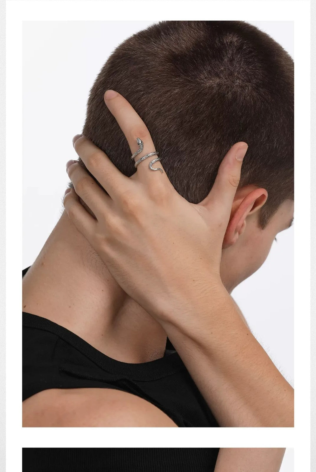 BLACKHEAD Titanium Steel Coiled Snake Ring in Silver - On Male Model