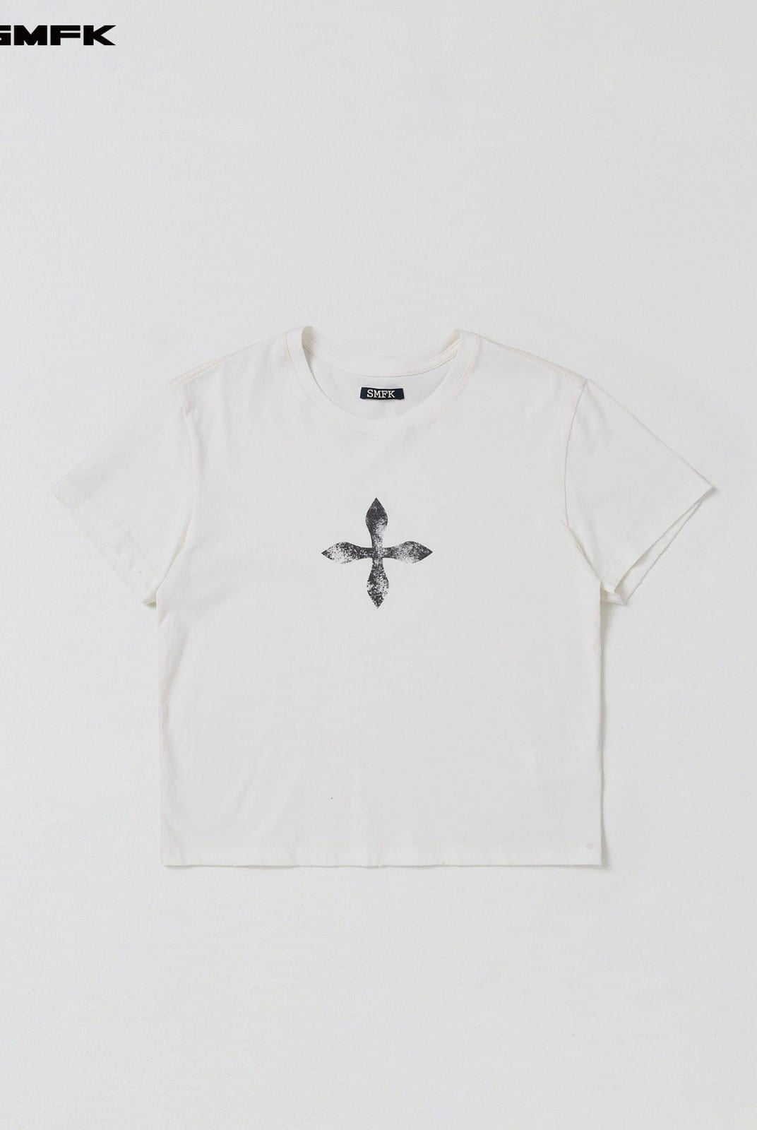SMFK Washed Cross Graphic Cotton T Shirt in White