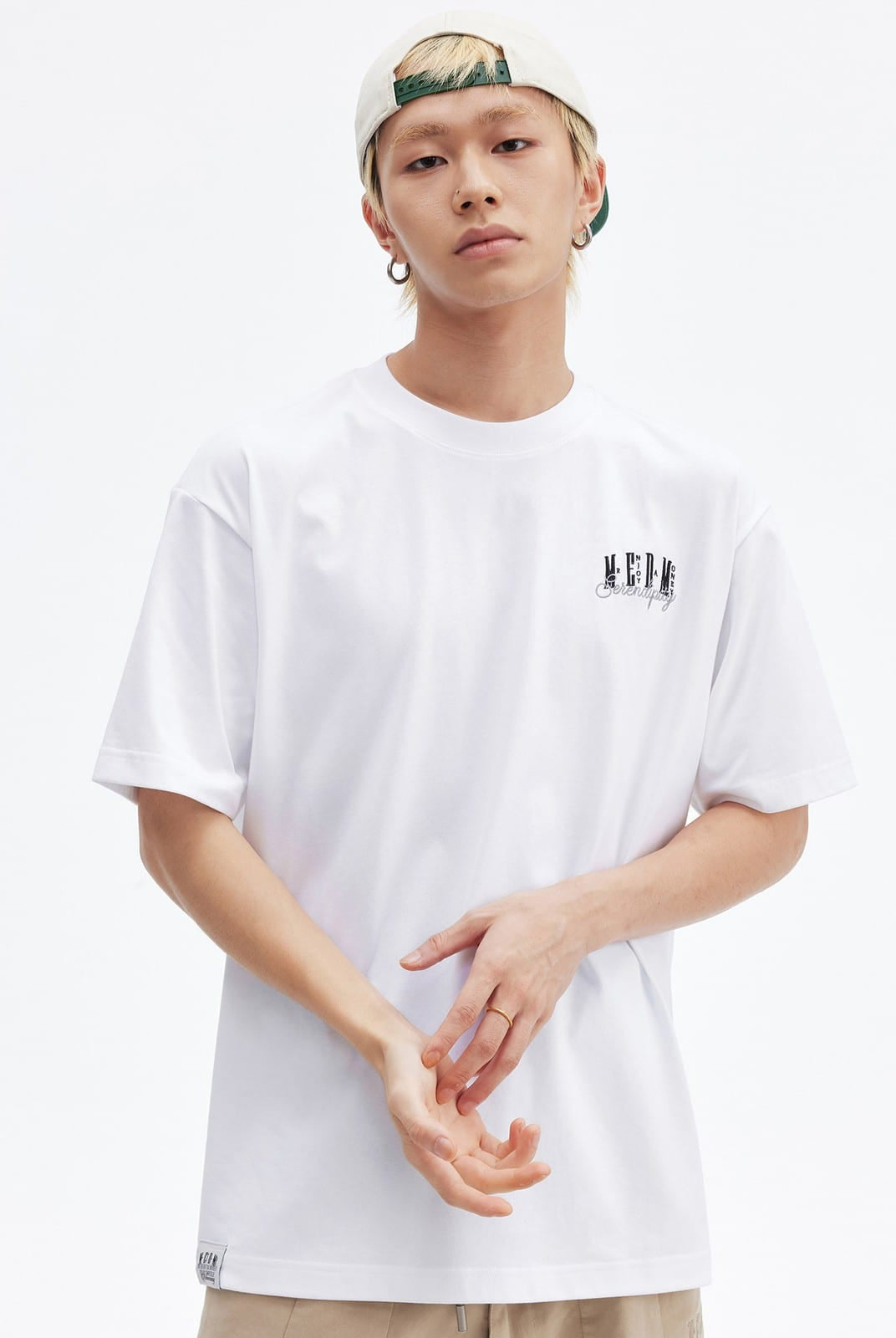 MEDM Cooling Cotton Blend T Shirt in White - On Male Model