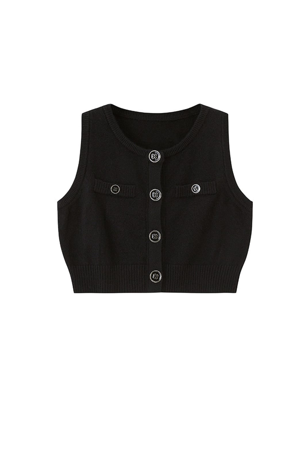 SweetChilling Button Front Cropped Knit Vest in Black