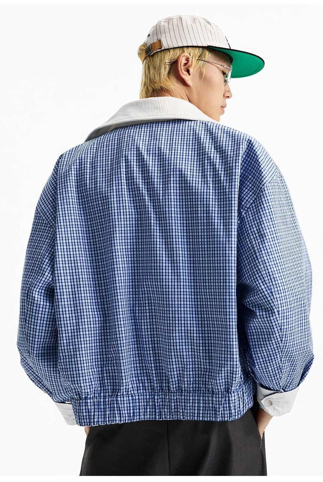 MEDM Reversible Cotton Zip Up Barn Jacket in White - On Model