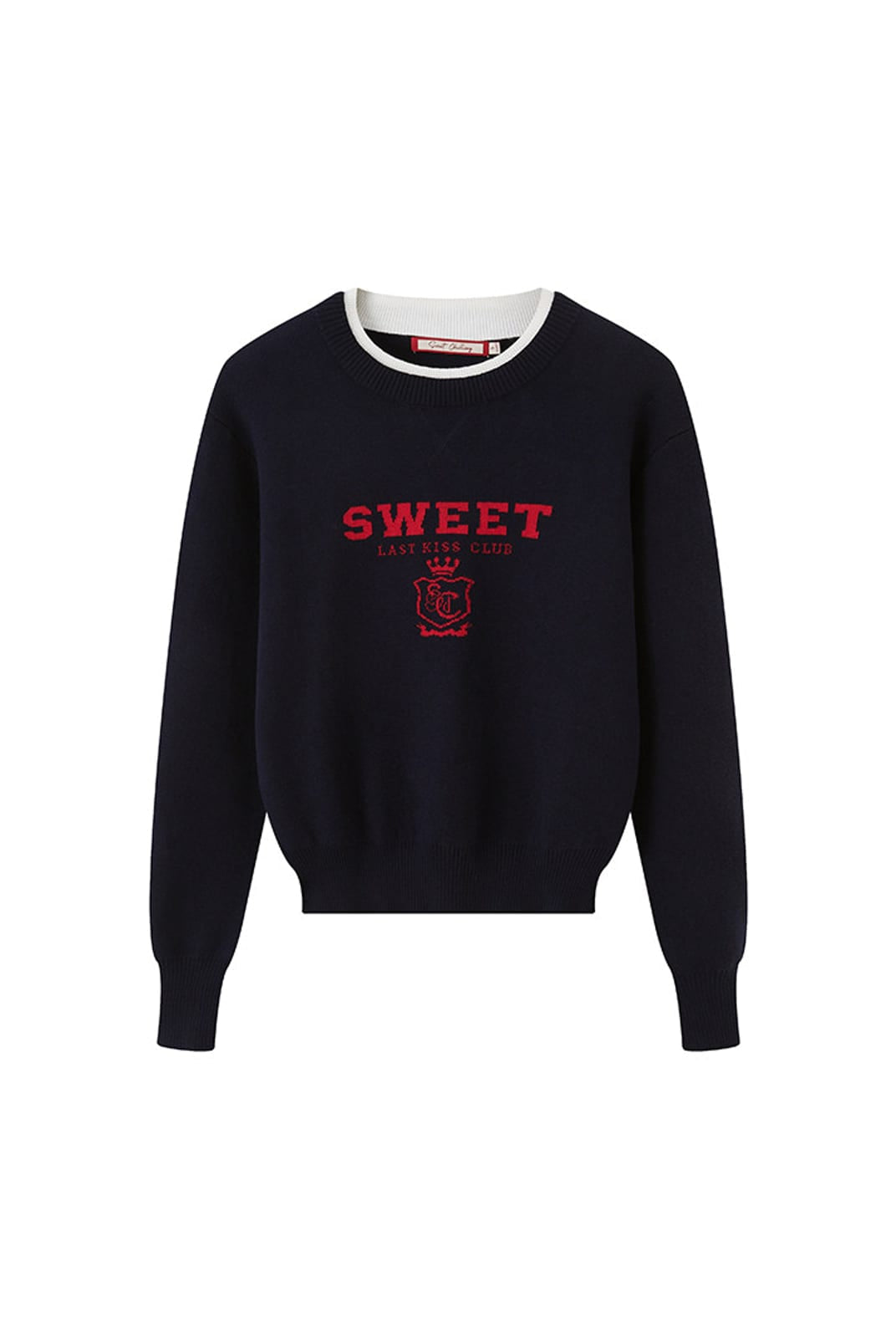 SweetChilling Layered Look Jacquard Crewneck Sweater in Navy Blue