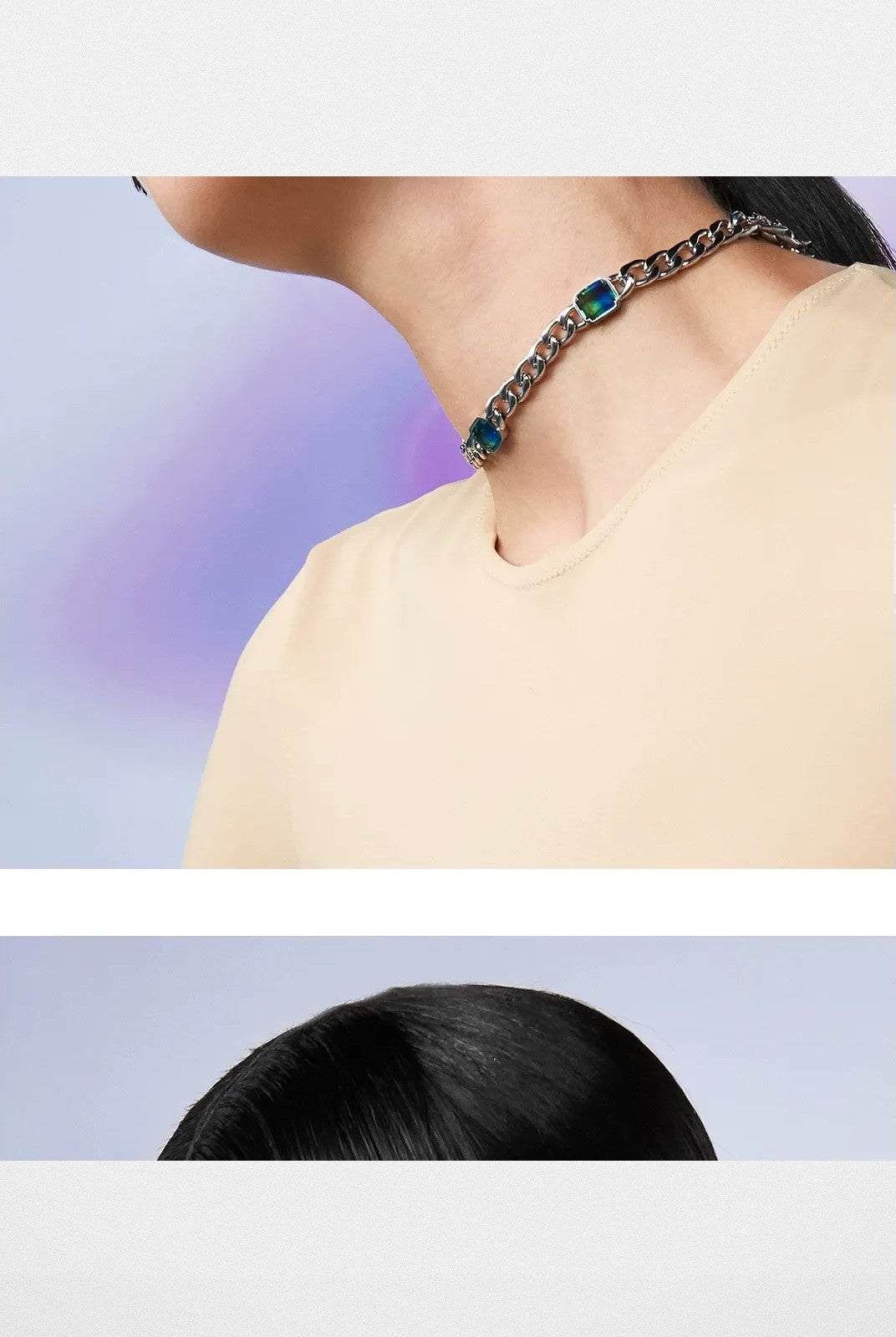 BLACKHEAD Gradient Tourmaline Chain Necklace in Silver - On Model