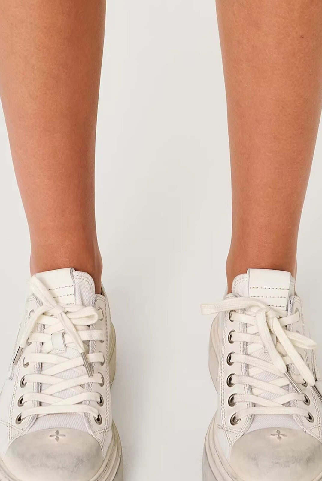 SMFK Distressed Canvas Skate Sneakers in White - On Female Model
