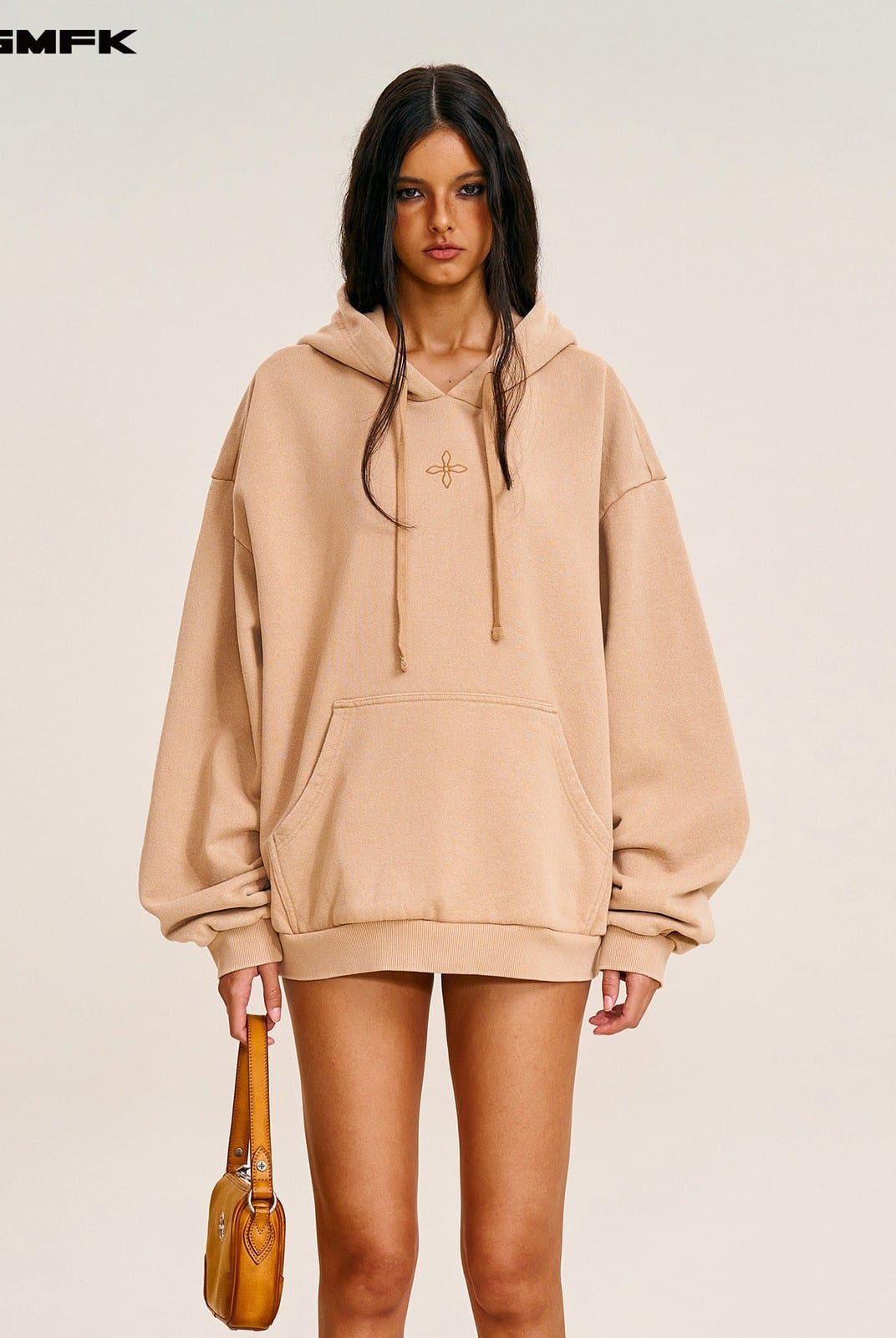SMFK Vintage Camouflage Cotton Hoodie in Beige - On Female Model