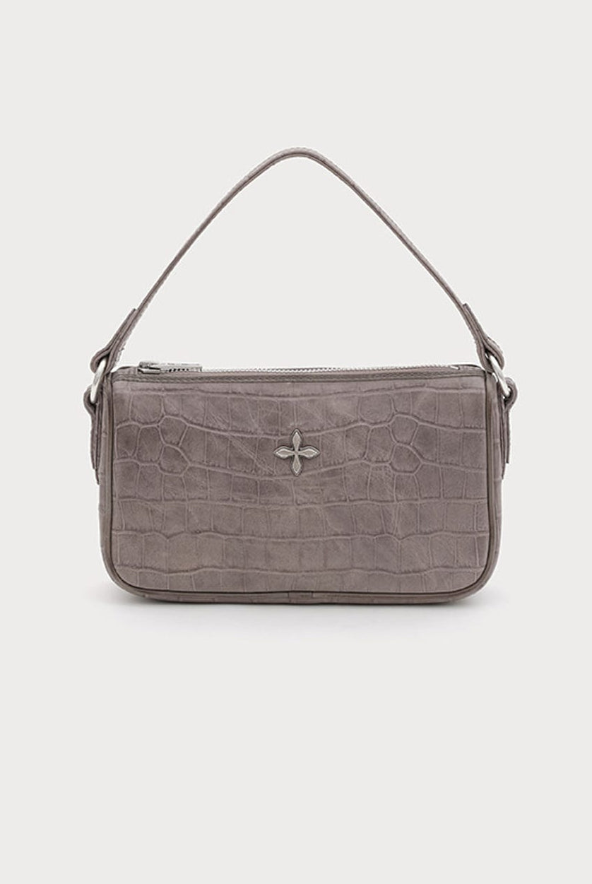 SMFK Small Croc Embossed Leather Shoulder Bag in Gray