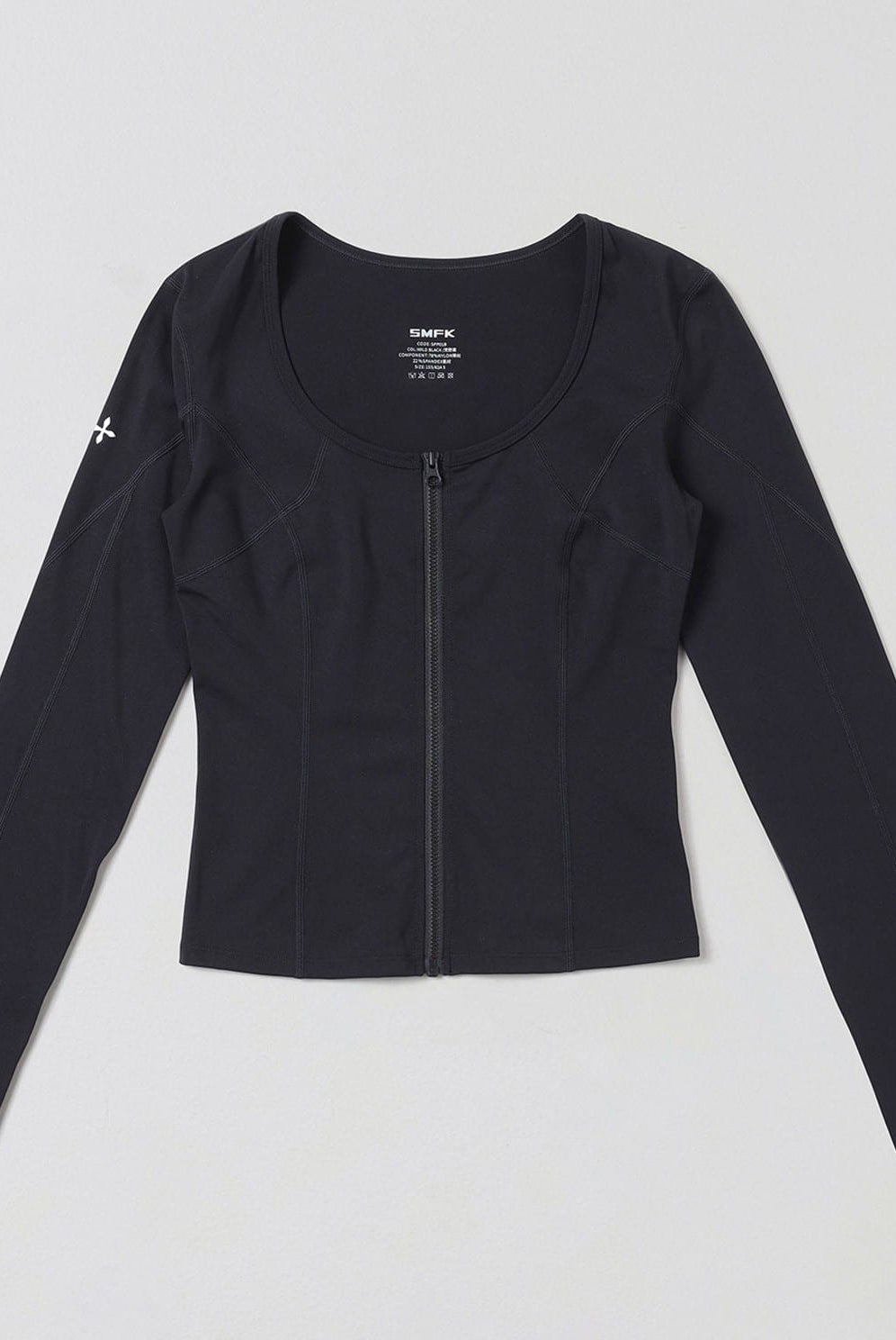SMFK Scoop Neck Zip Up Sports Jacket in Black