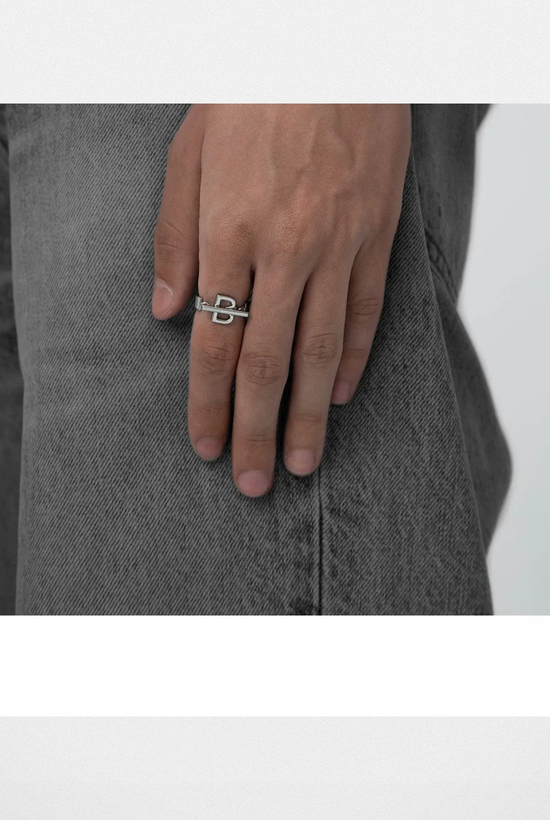 BLACKHEAD Structural Letter B Ring in Gray - On Male Model