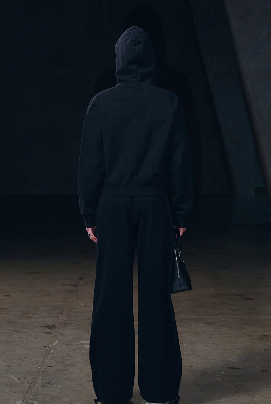 SMFK Embroidered Cropped Zip Up Hoodie in Black - On Model