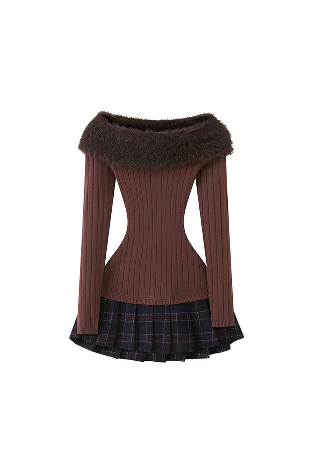 SweetChilling Fluffy Off the Shoulder Pleated Dress in Brown