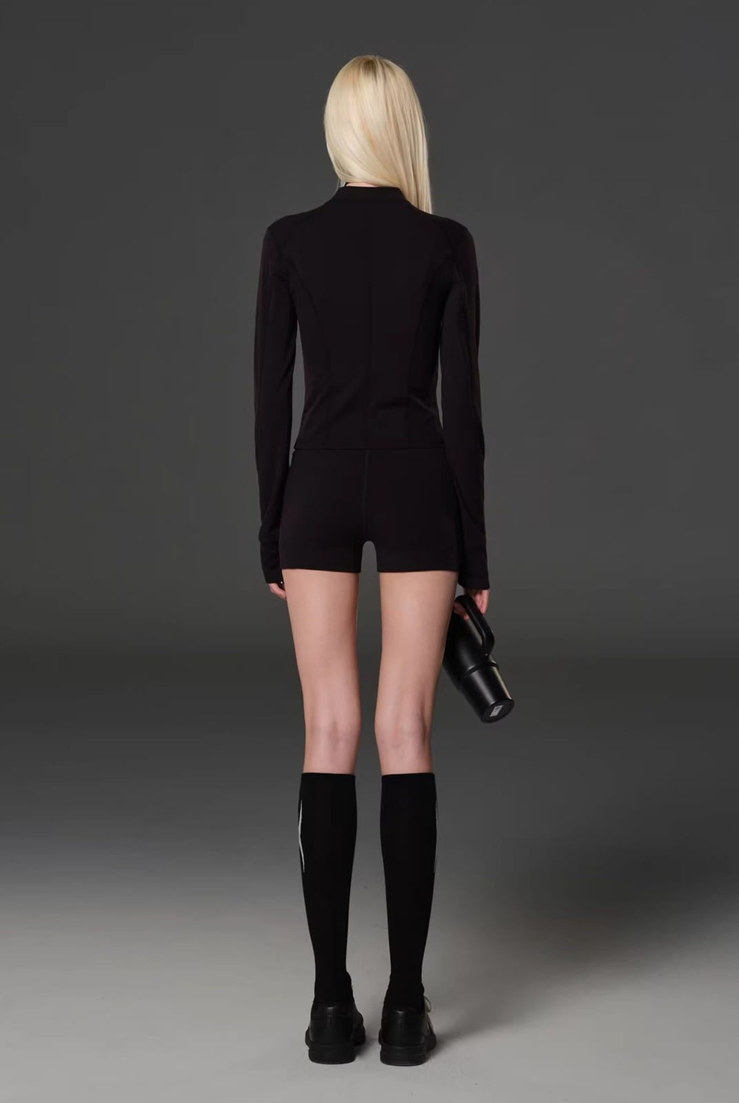 SMFK Zip Up Long Sleeve Active Jacket in Black - On Model