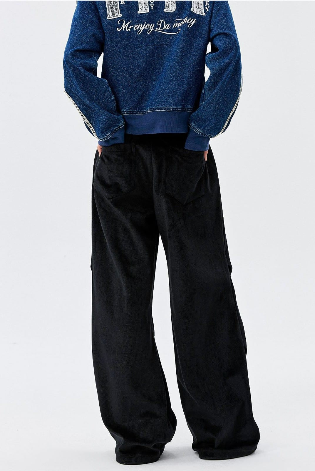 MEDM Wide Leg Parachute Cargo Pants in Black - On Model