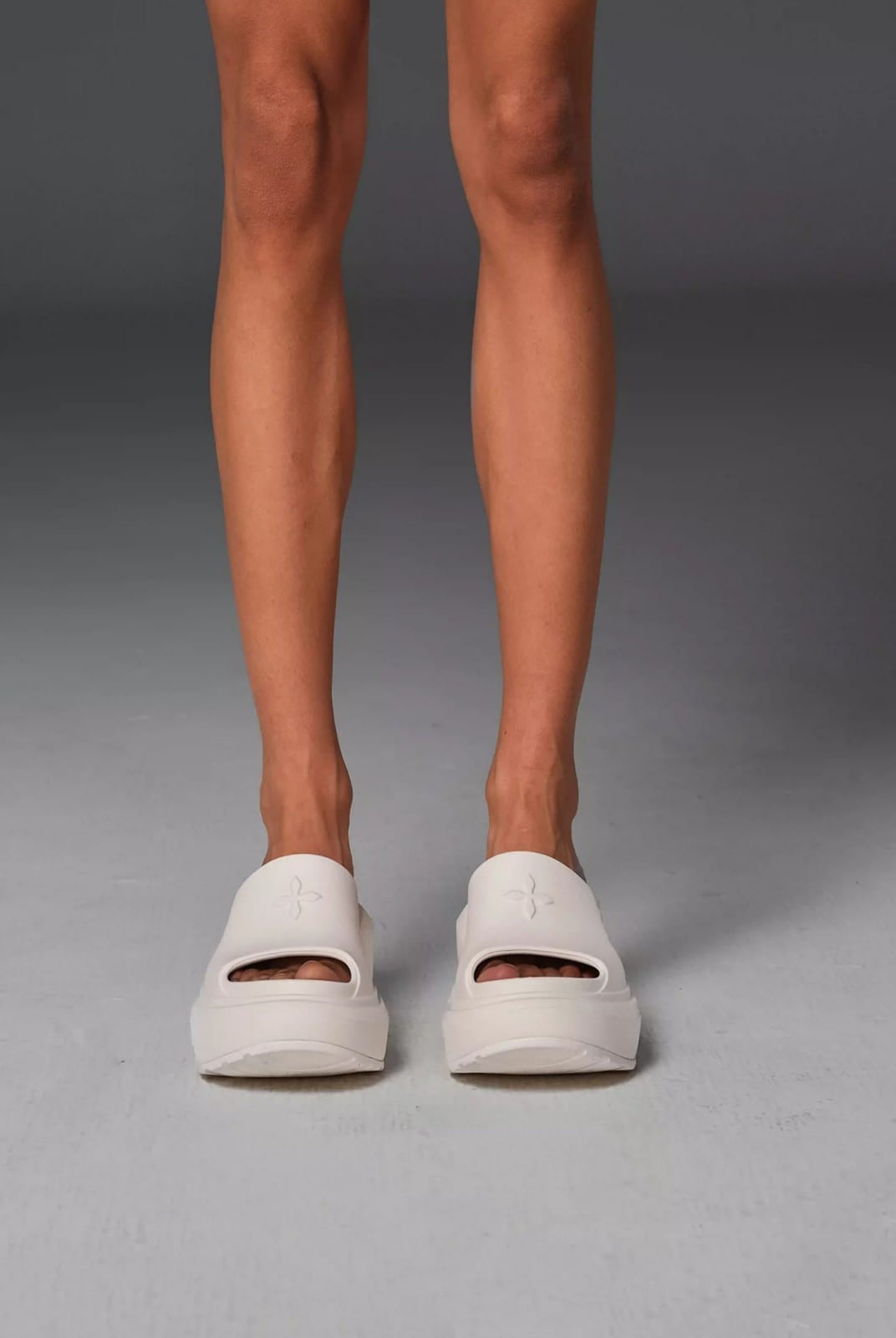 SMFK Molded Platform Slide Sandals in White - On Model