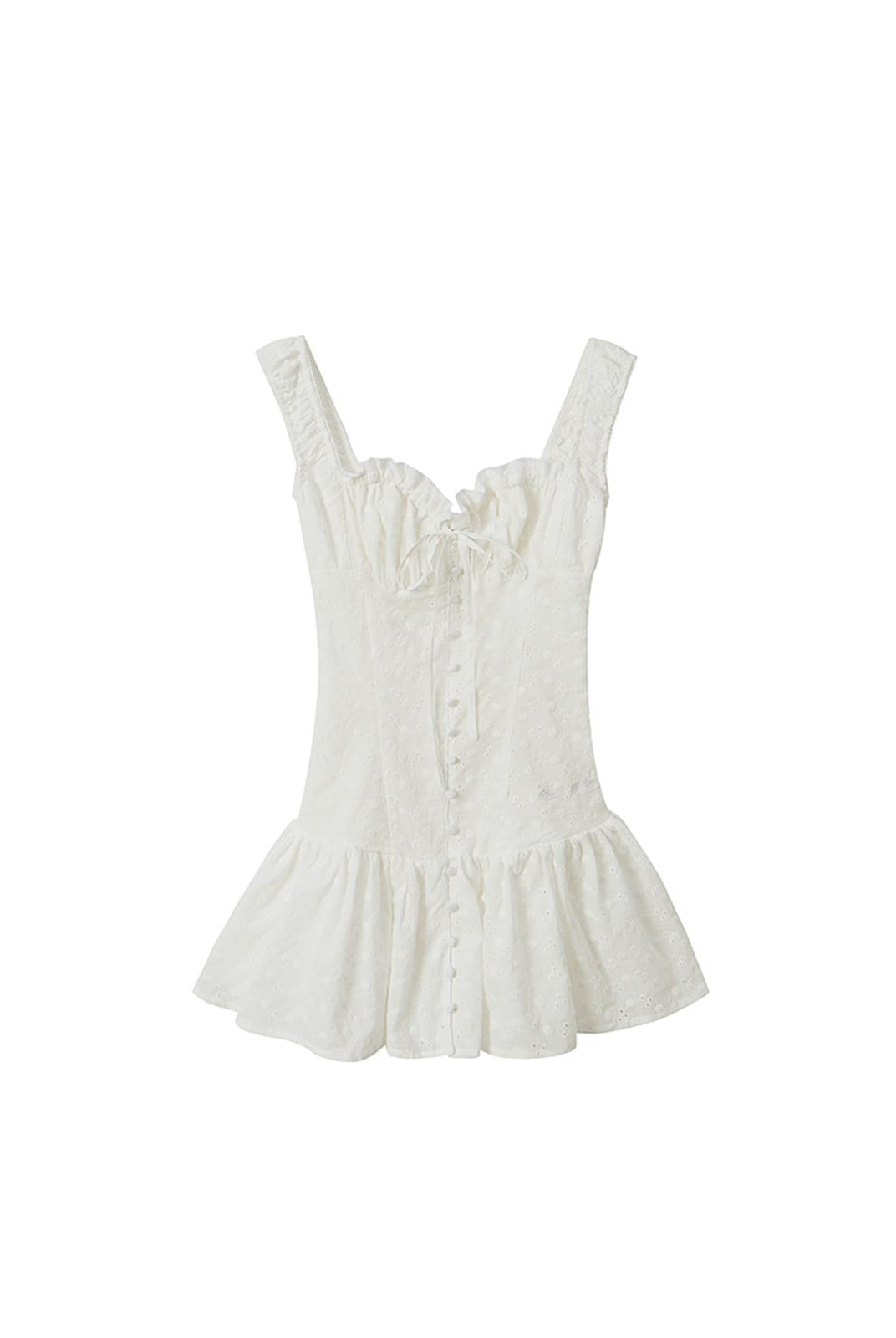 SweetChilling Eyelet Cotton Off Shoulder Mini Dress in White