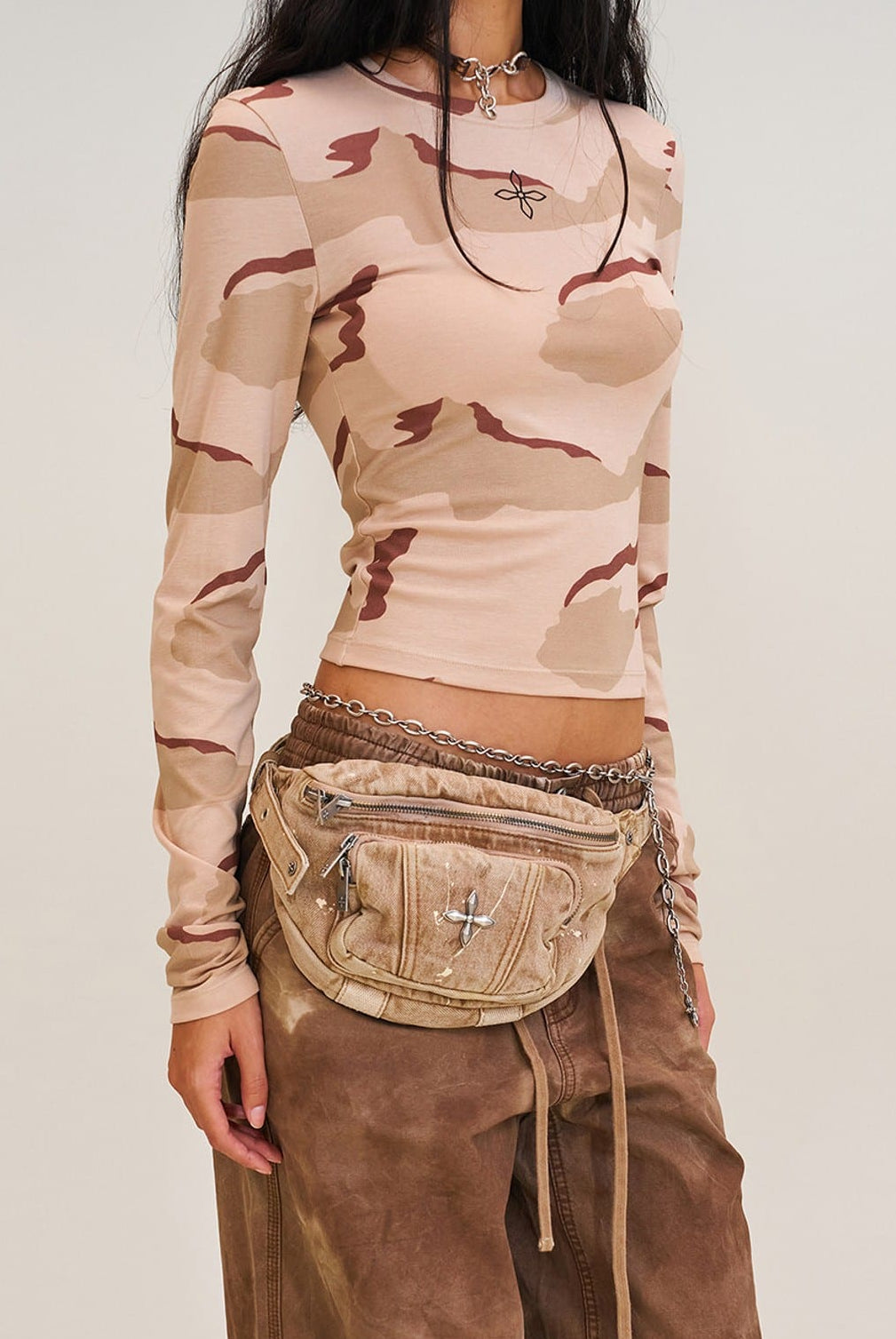 SMFK Distressed Denim Waist Bag in Denim - On Female Model