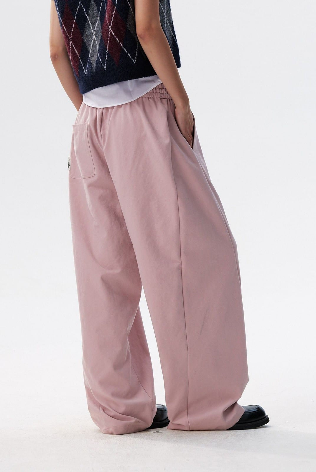 MEDM Spliced Drawstring Wide Leg Trousers in Pink - On Model