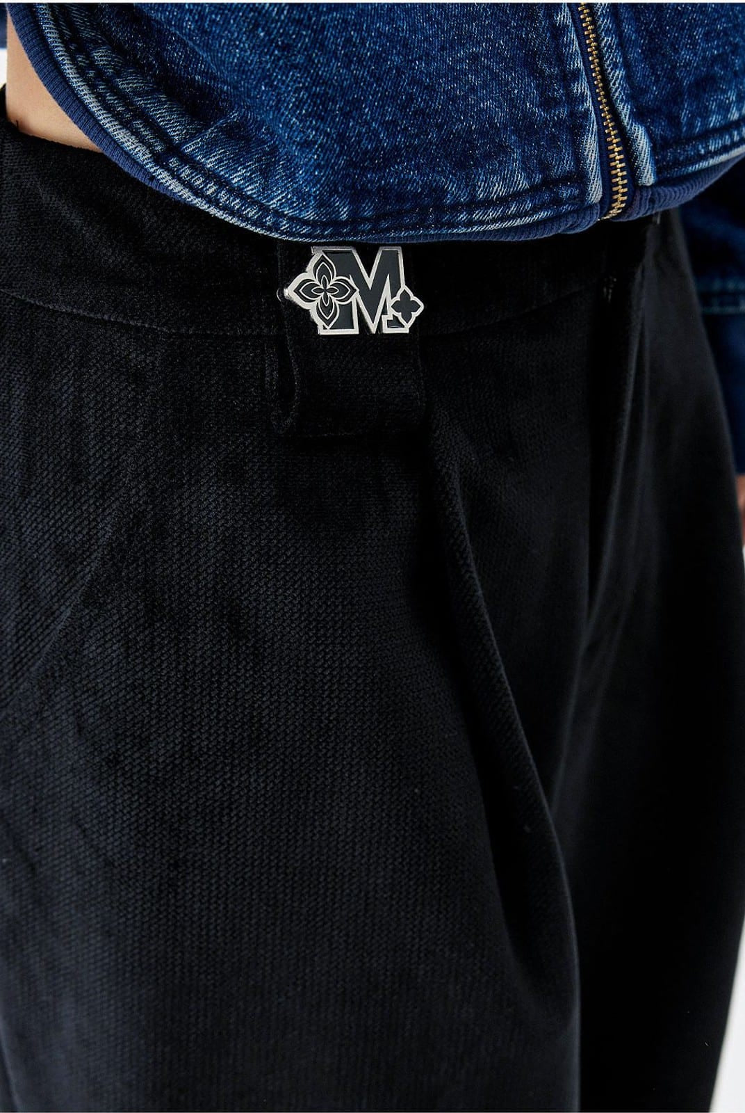 MEDM Wide Leg Parachute Cargo Pants in Black - On Model
