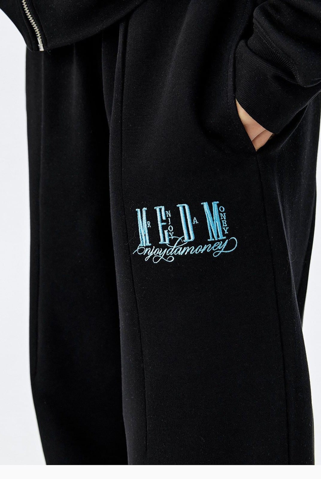 MEDM Cotton Blend Straight Leg Sweatpants in Black - On Model