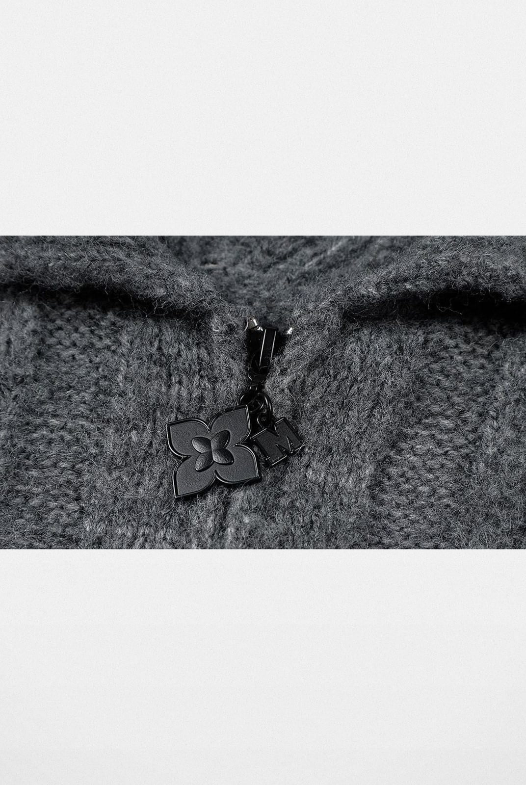 MEDM Cable Knit Quarter Zip Sweater in Gray - Detail