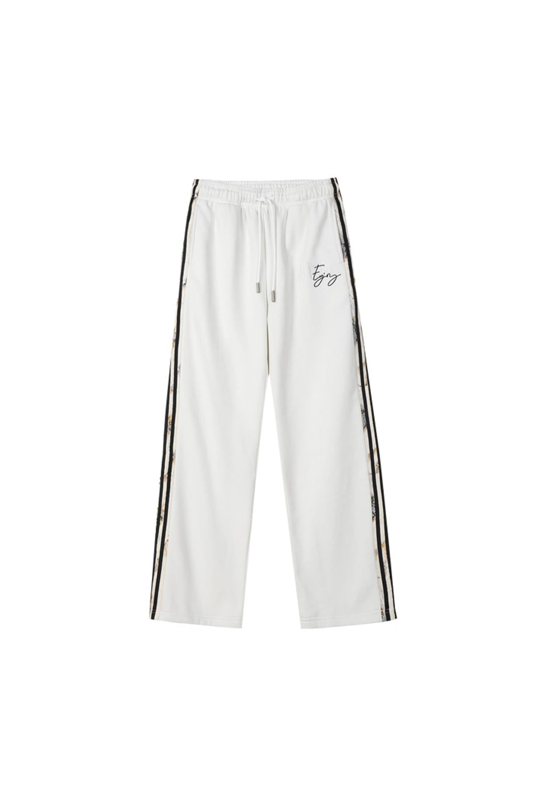 MEDM Lace Paneled Striped Track Pants in White