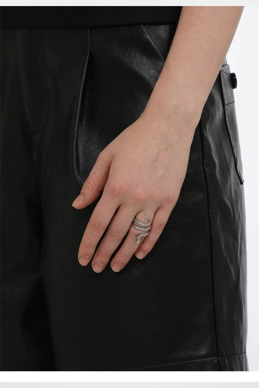 BLACKHEAD Titanium Steel Coiled Snake Ring in Silver - On Female Model